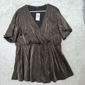 Torrid Top Womens 2X Shiny Crinkle Gauze Surplice Blouse Sexy Glam Grunge